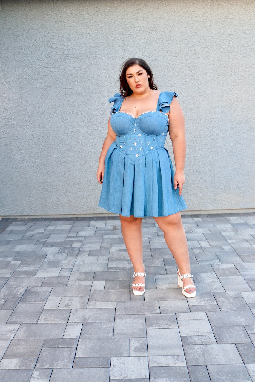 Carol Beaded Denim Dress