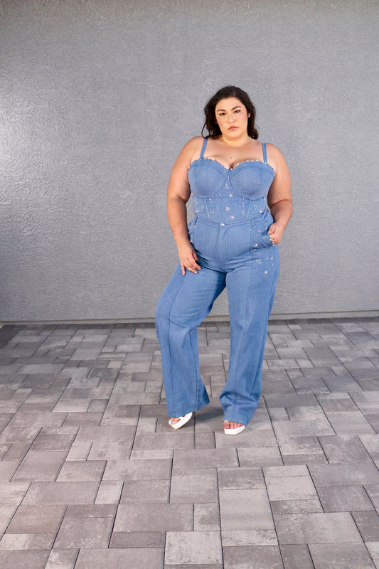 Cassandra Beaded Denim Midi Corset - Limited Edition