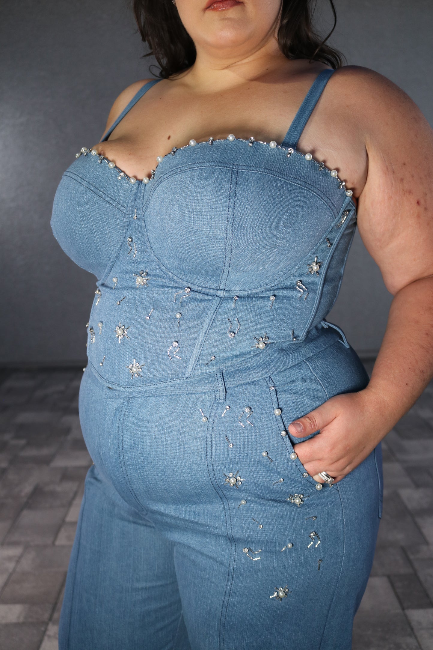 Cassandra Beaded Denim Midi Corset - Limited Edition
