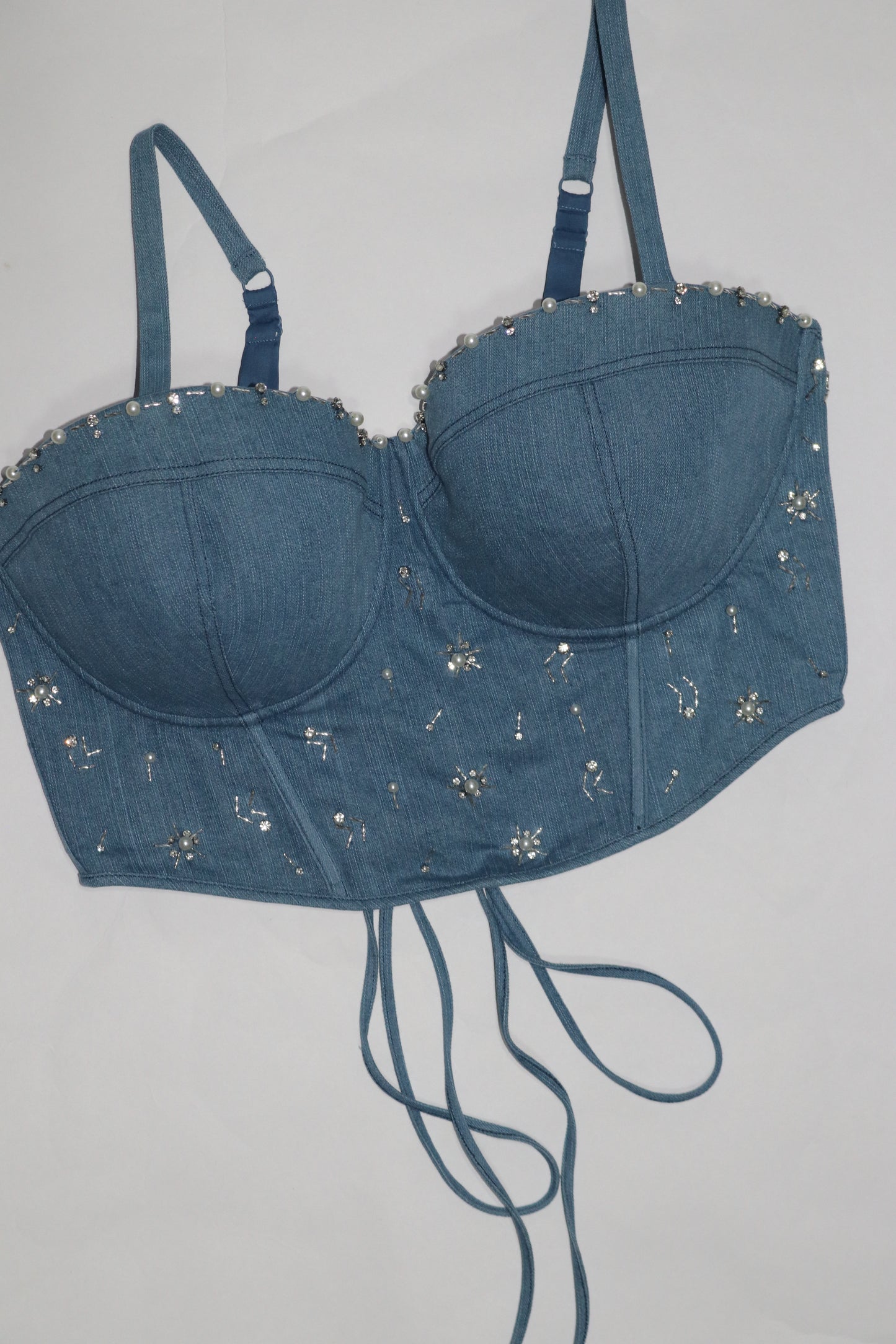 Cassandra Beaded Denim Midi Corset - Limited Edition